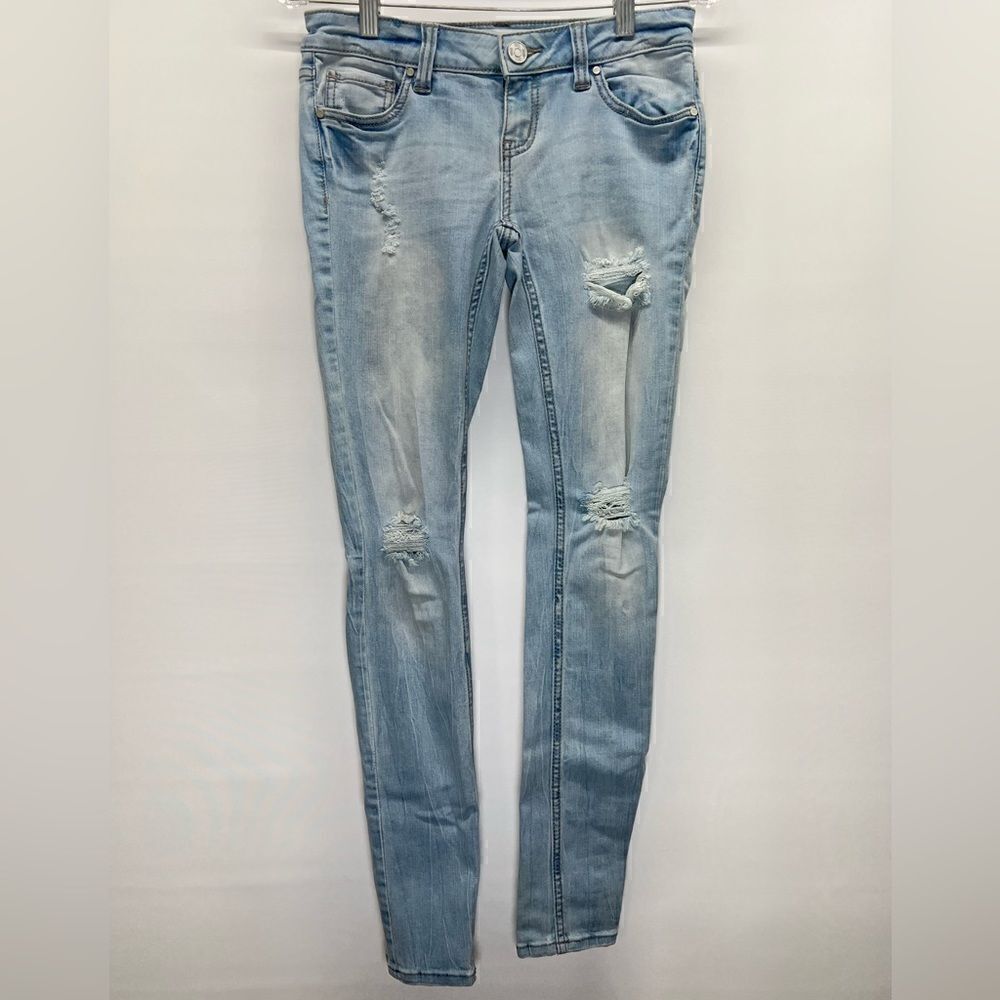 RSQ Ibiza Skinny Low‎ Rise Distressed Light Blue Wash Jeans Womens 3